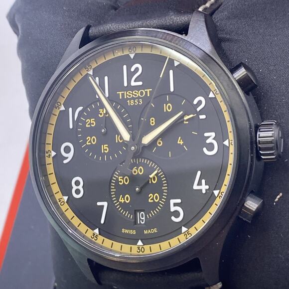 Tissot Mens Chronograph Black Tan Fashion Watch Gift For Man W Box New Battery
